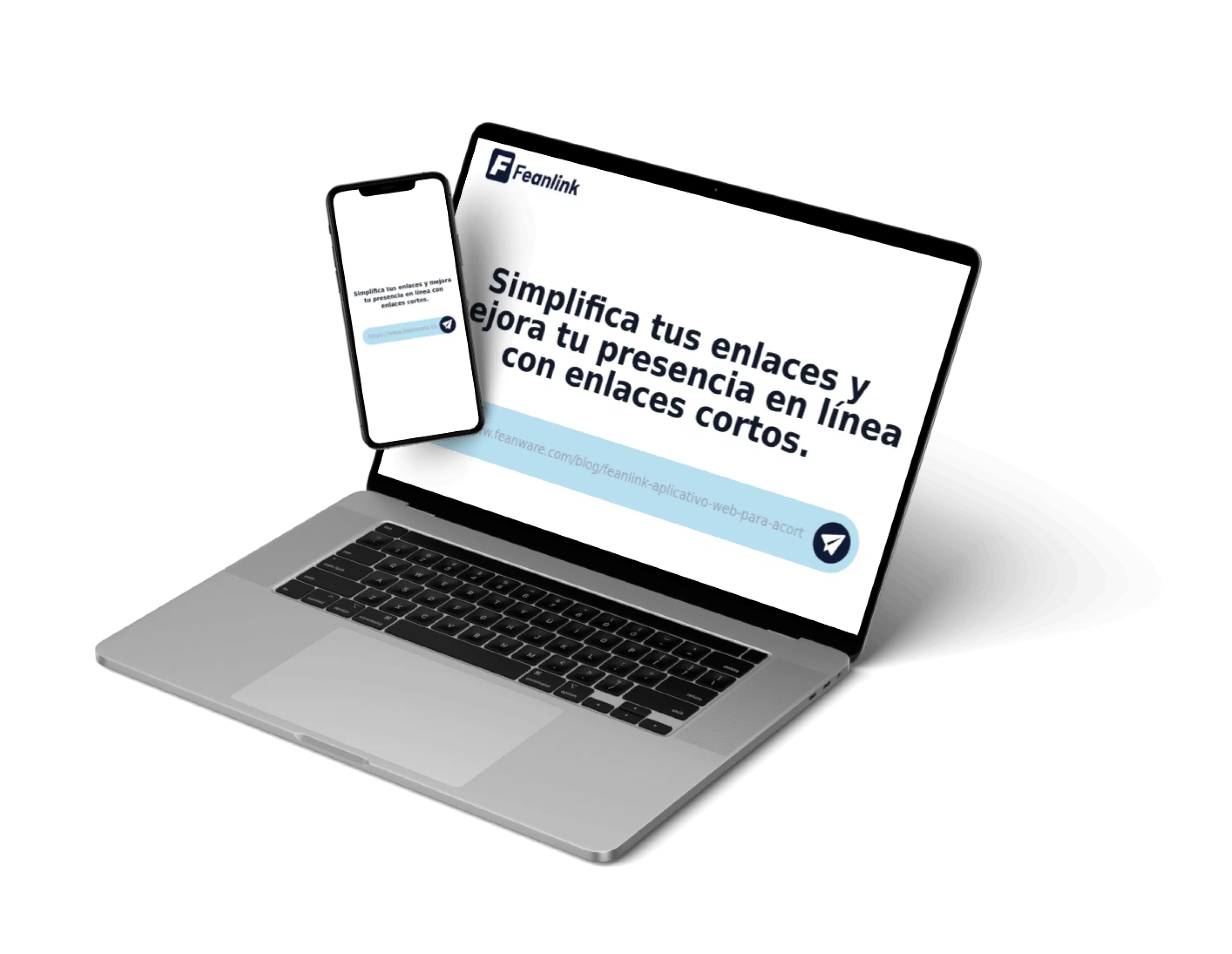 Feanlink en un portátil y un celular: acortador de enlaces.