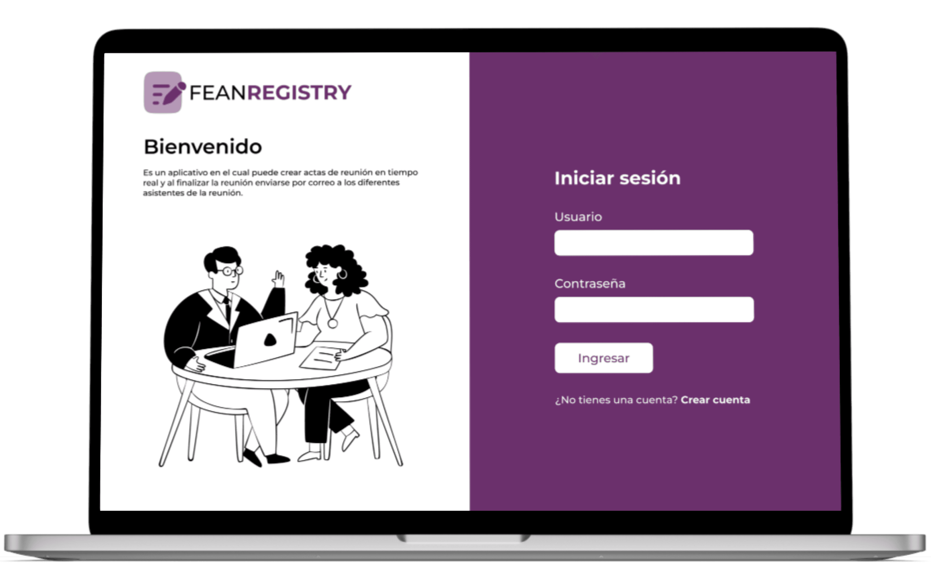 Feanregistry en un portátil: pantalla de inicio de sesión.